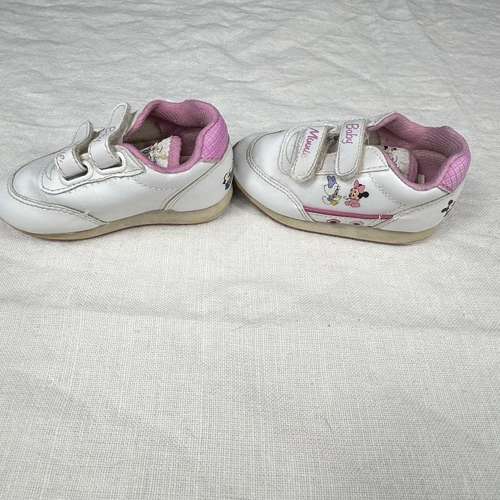 Disney Baby Minnie Daisy Duck White Pink Hook Loop Sneakers Toddler Size 4